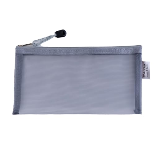 Blausky 12 Stück Taschen aus Netzgewebe mit Reißverschluss,Mehrzweck Mäppchen Federmäppchen Stiftemäppchen Kosmetiktasche Pencil Case Schreibwaren Organizer für DIY-Heimarbeit Kosmetik 22x11.5cm,Grau von Blausky