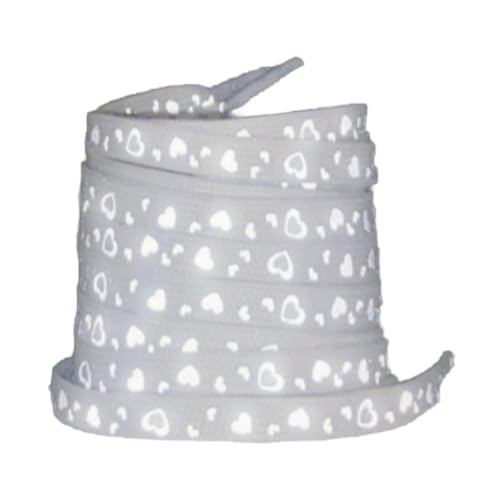 Blausky 2 Paar 100cm Flach Leuchtende Schnürsenkel für Männer und Frauen,8mm Reißfeste Flat Shoelace Ersatz Schuhbänder aus Polyester für Turnschuhe Laufschuhe Sportschuhe,Weißes Herz von Blausky