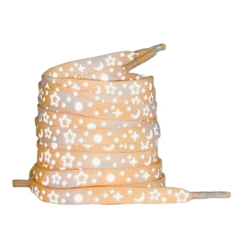 Blausky 2 Paar 120cm Flach Leuchtende Schnürsenkel für Männer und Frauen,8mm Reißfeste Flat Shoelace Ersatz Schuhbänder aus Polyester für Turnschuhe Laufschuhe Sportschuhe,Aprikosen-Sterne von Blausky