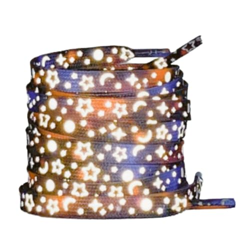 Blausky 2 Paar 120cm Flach Leuchtende Schnürsenkel für Männer und Frauen,8mm Reißfeste Flat Shoelace Ersatz Schuhbänder aus Polyester für Turnschuhe Laufschuhe Sportschuhe,Schwarz-Blaue Sterne von Blausky