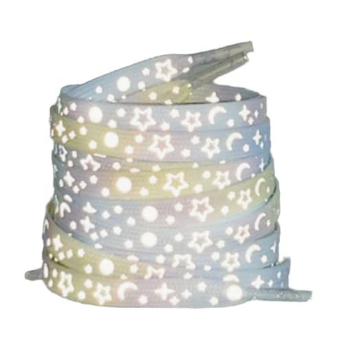 Blausky 2 Paar 140cm Flach Leuchtende Schnürsenkel für Männer und Frauen,8mm Reißfeste Flat Shoelace Ersatz Schuhbänder aus Polyester für Turnschuhe Laufschuhe Sportschuhe,Gelb-Blaue Sterne von Blausky