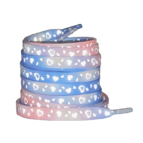 Blausky 2 Paar 80cm Flach Leuchtende Schnürsenkel für Männer und Frauen,8mm Reißfeste Flat Shoelace Ersatz Schuhbänder aus Polyester für Turnschuhe Laufschuhe Sportschuhe,Blau-Rosa Herz von Blausky