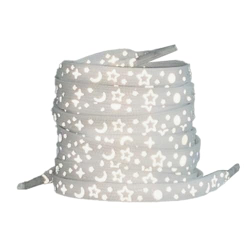 Blausky 2 Paar 80cm Flach Leuchtende Schnürsenkel für Männer und Frauen,8mm Reißfeste Flat Shoelace Ersatz Schuhbänder aus Polyester für Turnschuhe Laufschuhe Sportschuhe,Weiße Sterne von Blausky