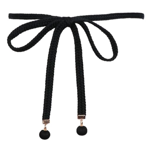 Blausky 2 Stück Dünne Geflochtene Gürtel für Damen,Damengürtel Retro Kleidgürtel Taillenkette aus Baumwollseil Verstellbarer Taille Kette Hüftgürtel für Jeans Hosen Kleid 148cm,Schwarz von Blausky
