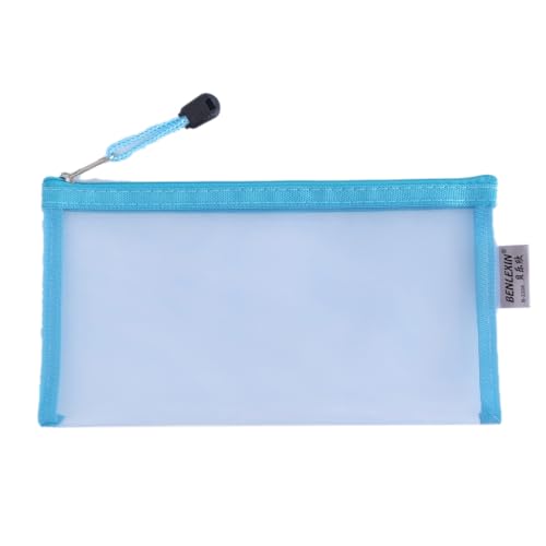 Blausky 3 Stück Taschen aus Netzgewebe mit Reißverschluss,Mehrzweck Mäppchen Federmäppchen Stiftemäppchen Kosmetiktasche Pencil Case Schreibwaren Organizer für DIY-Heimarbeit Kosmetik 22x11.5cm,Blau von Blausky