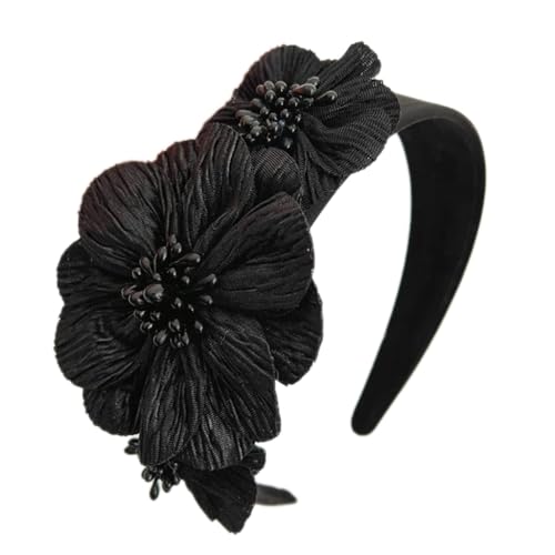 Blumen Stirnband,4cm Breite Vintage Haarbänder Haarreif Braut Hochzeit Stirnbänder Blumen-Haarreifen mit Perlen Retro Haarschmuck Damen Gesichts Make up Dusche Hautpflege,Schwarz von Blausky