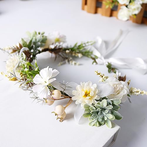 Blumenkranz Blume Krone Stirnband,Blumen-Haarbänder Blumenkranz mit Verstellbarer Schleife Braut Hochzeit Haarschmuck für Damen Festival Party Hochzeit Strand Geburtstag,Weiß A Blumenkranz Blume Krone Stirnband,Blumen-Haarbänder Blumenkranz mit Verstellbarer Schleife Braut Hochzeit Haarschmuck für Damen Festival Party Hochzeit Strand Geburtstag,Weiß A von Blausky