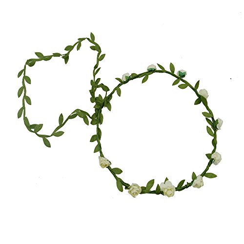 Boho Blumenkrone,Braut Blumenkranz Haarband mit Blättern Blume Krone Verstellbarer Blumen Kranz Stirnband Damen Haarbänder Haarschmuck für Festival Party Hochzeit Strand 17cm,Beige von Blausky