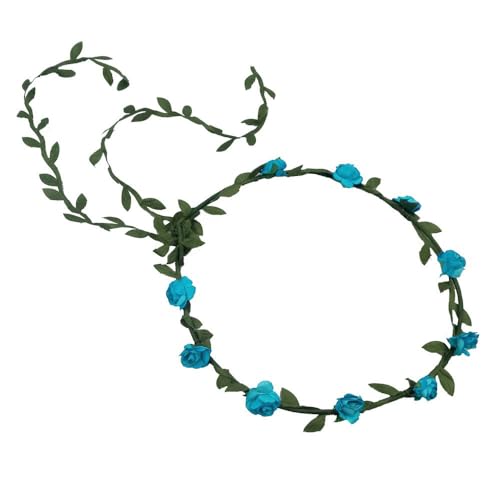 Boho Blumenkrone,Braut Blumenkranz Haarband mit Blättern Blume Krone Verstellbarer Blumen Kranz Stirnband Damen Haarbänder Haarschmuck für Festival Party Hochzeit Strand 17cm,Blau von Blausky