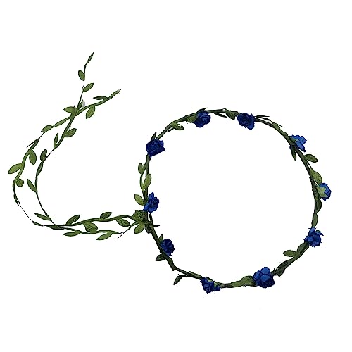 Boho Blumenkrone,Braut Blumenkranz Haarband mit Blättern Blume Krone Verstellbarer Blumen Kranz Stirnband Damen Haarbänder Haarschmuck für Festival Party Hochzeit Strand 17cm,Königsblau von Blausky