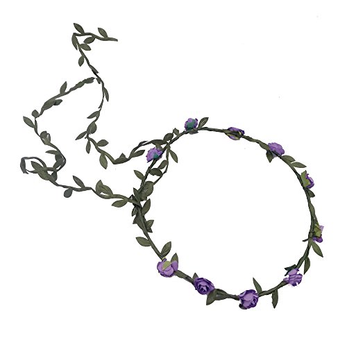 Boho Blumenkrone,Braut Blumenkranz Haarband mit Blättern Blume Krone Verstellbarer Blumen Kranz Stirnband Damen Haarbänder Haarschmuck für Festival Party Hochzeit Strand 17cm,Lila von Blausky