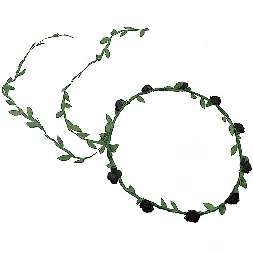 Boho Blumenkrone,Braut Blumenkranz Haarband mit Blättern Blume Krone Verstellbarer Blumen Kranz Stirnband Damen Haarbänder Haarschmuck für Festival Party Hochzeit Strand 17cm,Schwarz von Blausky