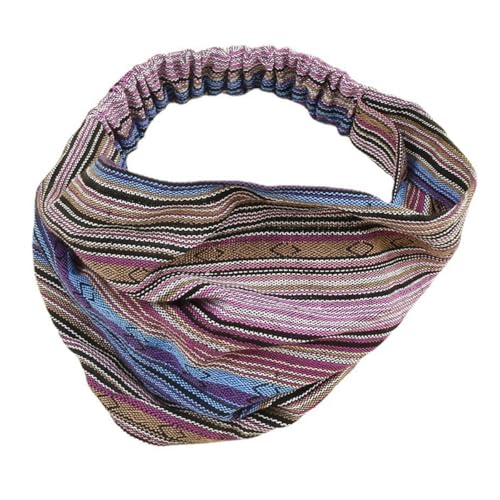 Boho Stirnband Damen,Breit Elastisch Baumwolle Leinen Haarband Ethno Stil Haarschmuck,Yoga Haarbänder Mehrfarbig Turban Kopfband Retro Sommer Accessoire für Alltag Reise Festival,Blau von Blausky