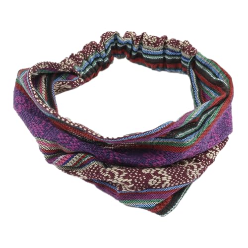 Boho Stirnband Damen,Breit Elastisch Baumwolle Leinen Haarband Ethno Stil Haarschmuck,Yoga Haarbänder Mehrfarbig Turban Kopfband Retro Sommer Accessoire für Alltag Reise Festival,Lila von Blausky
