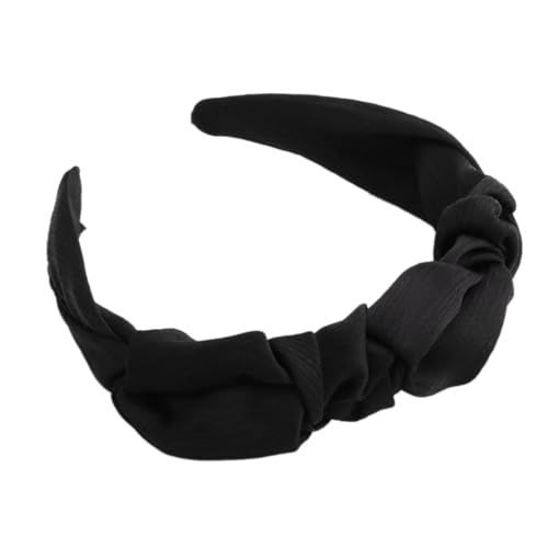 Breite Haarreifen Damen,Plissierte Haarband Stoff-Stirnbänder Rutschfest elastische Haarreif Vintage Kopfband Kopfbedeckung Haarschmuck für Frauen Yoga Sport Reisen,Chiffon-Schwarz von Blausky