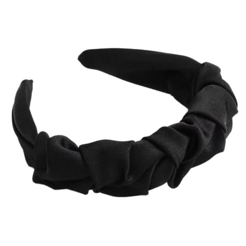 Breite Haarreifen Damen,Plissierte Haarband Stoff-Stirnbänder Rutschfest elastische Haarreif Vintage Kopfband Kopfbedeckung Haarschmuck für Frauen Yoga Sport Reisen,Satin-Schwarz von Blausky