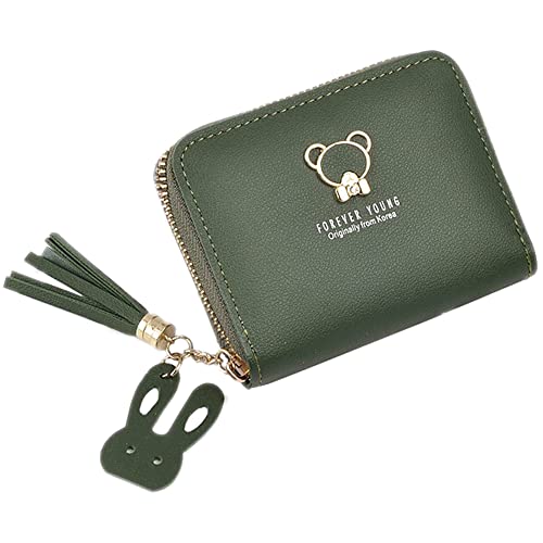 Damen Geldbeutel,Klein und im Kurzformat Portemonnaie Mini Geldbeutel aus PU Leder,Brieftasche Quaste Geldbörse mit 2 Stück Zipper und vielen Fächern,für Münze Kleingeld,Grün von Blausky