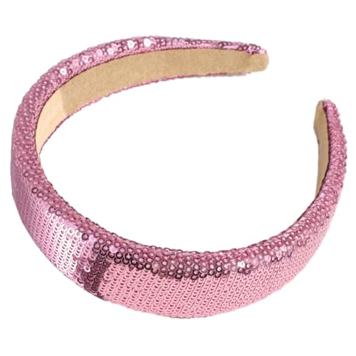 Damen Haarreif Glitzer,Bunte Pailletten Haarreifen Breite Retro Gepolsterte Haarband Elastische Haarbänder Elegant Tägliches Accessoire für Frauen Hochzeit Weihnachten Party,Rosérot von Blausky