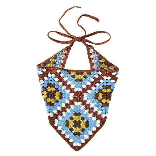 Damen Häkel-Bandana,Dreieck Kopftücher Turban Haarbänder Boho Stirnbänder Vintage Headwrap Haarband Krawatte Gestrickter Haarschal kopftuch Haarschmuck für Frauen 54x14cm,Blaubraun von Blausky