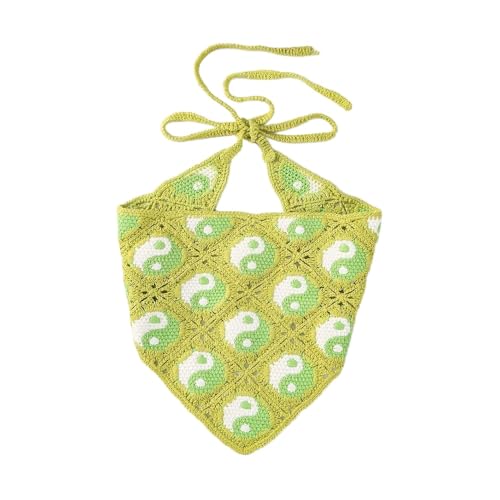 Damen Häkel-Bandana,Dreieck Kopftücher Turban Haarbänder Boho Stirnbänder Vintage Headwrap Haarband Krawatte Gestrickter Haarschal kopftuch Haarschmuck für Frauen 54x14cm,Grün A von Blausky