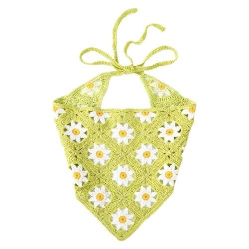 Damen Häkel-Bandana,Dreieck Kopftücher Turban Haarbänder Boho Stirnbänder Vintage Headwrap Haarband Krawatte Gestrickter Haarschal kopftuch Haarschmuck für Frauen 54x14cm,Grün B von Blausky