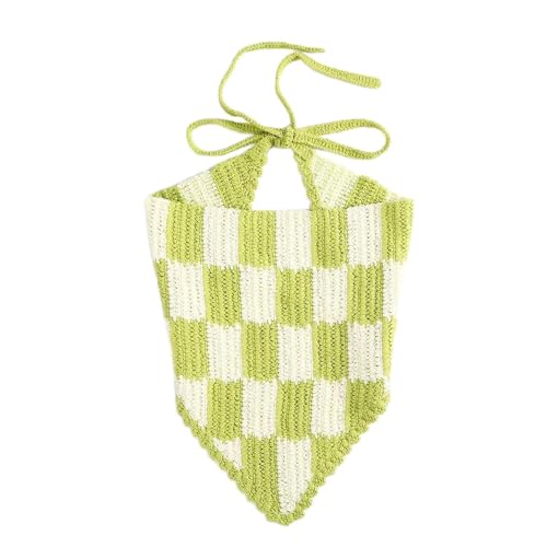 Damen Häkel-Bandana,Dreieck Kopftücher Turban Haarbänder Boho Stirnbänder Vintage Headwrap Haarband Krawatte Gestrickter Haarschal kopftuch Haarschmuck für Frauen 54x14cm,Grünweiß von Blausky