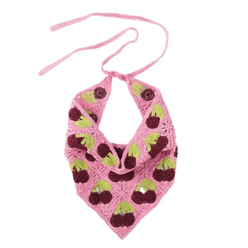 Damen Häkel-Bandana,Dreieck Kopftücher Turban Haarbänder Boho Stirnbänder Vintage Headwrap Haarband Krawatte Gestrickter Haarschal kopftuch Haarschmuck für Frauen 54x14cm,Rosa A von Blausky