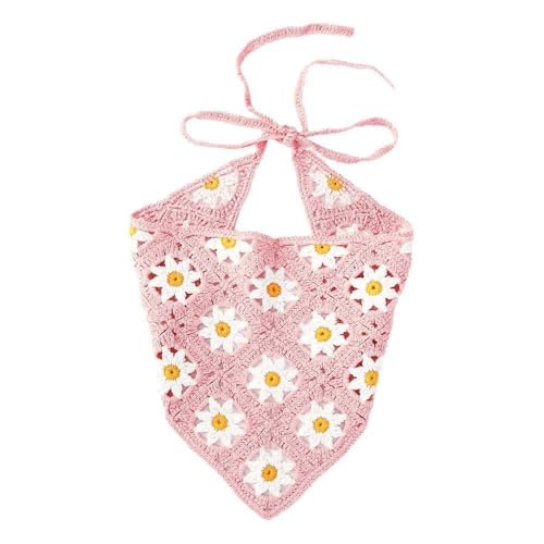 Damen Häkel-Bandana,Dreieck Kopftücher Turban Haarbänder Boho Stirnbänder Vintage Headwrap Haarband Krawatte Gestrickter Haarschal kopftuch Haarschmuck für Frauen 54x14cm,Rosa von Blausky