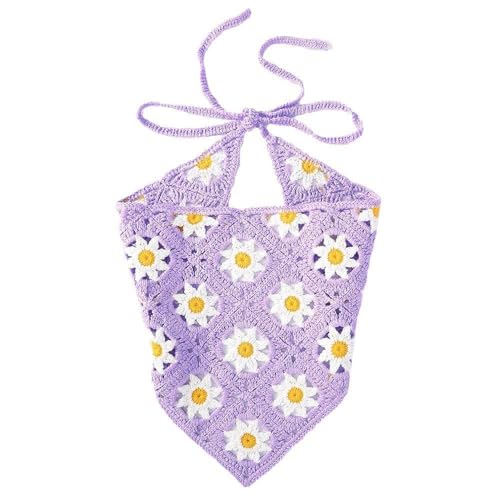 Damen Häkel-Bandana,Dreieck Kopftücher Turban Haarbänder Boho Stirnbänder Vintage Headwrap Haarband Krawatte Gestrickter Haarschal kopftuch Haarschmuck für Frauen 54x14cm,Violett von Blausky