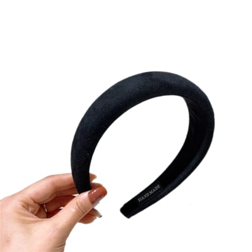 Damen Samt Haarreif,Elastische Haarband Vintage Gepolsterte Haarreifen Breit Stirnbänder Elegant Samtstoff-Stirnband Rutschfest Kopfband Haarbänder Haarschmuck für Frauen,Schwarz von Blausky