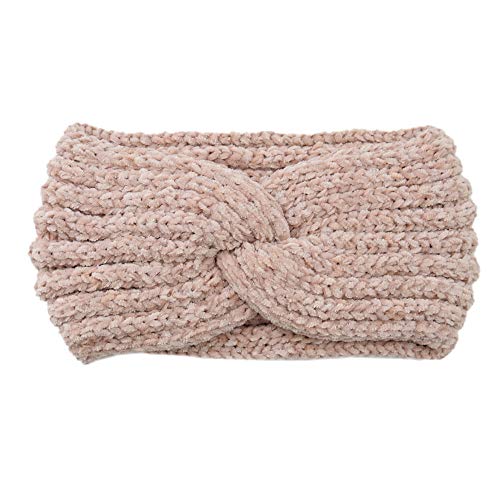 Elastische Stirnbänder Damen,Strick Haarband mit Twist Knoten Breit Kopfband Gestrickte Headwrap Warmes Stirnband Herbst Und Winter Ohrenwärmer für Outdoor-Sport 22x12cm,Rosa von Blausky