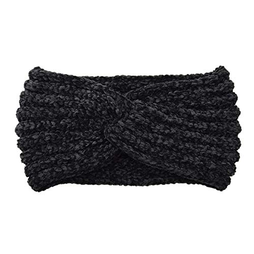 Elastische Stirnbänder Damen,Strick Haarband mit Twist Knoten Breit Kopfband Gestrickte Headwrap Warmes Stirnband Herbst Und Winter Ohrenwärmer für Outdoor-Sport 22x12cm,Schwarz von Blausky