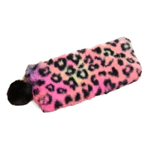 Flauschiges Plüsch-Federtasche,Leopardenmuster Federmäppchen Pencil Case Schreibwaren Organizer Mäppchen Kosmetiktasche Schulmäppchen Stiftemappe,für Schule Arbeit Reisen,Rosenrot von Blausky