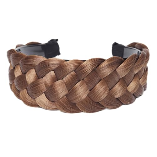 Geflochtenes Haarband,Haarreifen Zopf,Edel Geflochtener Haarreif 5 SträHnen Zopf PerüCke Stirnband,Elastisch Haarbänder mit zähnen Chunky Wide Haarschmuck für Damen Frauen und Braut,Hellbraun von Blausky