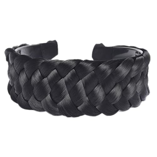 Geflochtenes Haarband,Haarreifen Zopf,Edel Geflochtener Haarreif 5 SträHnen Zopf PerüCke Stirnband,Elastisch Haarbänder mit zähnen Chunky Wide Haarschmuck für Damen Frauen und Braut,Schwarz von Blausky