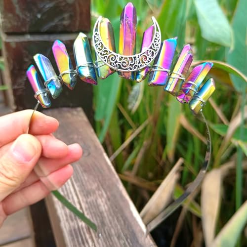 Glitzer Kristall Stirnbänder Damen,Dünnes Edelstein Haarband Vintage Mond Haarreif Metallstirnband Bling Braut Haarschmuck für Hochzeit Abend Party Abschlussball Cosplay,Bunt von Blausky