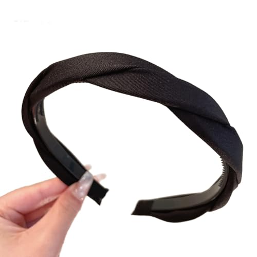 Haarbänder für Damen,Geflochten Stirnband Rutschfest Stoffstirnband Retro knoten Warp Haarband mit kleinen Zähnen 2.4cm Breit Dünnes Haarreif für den täglichen Gebrauch,Schwarz von Blausky