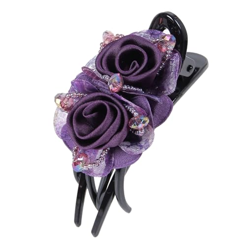 Haarklemmen mit Organza-Blume,Französisch Haarspange Groß Haar Schnappclips Damen Haarclips Elegant Haar-Accessoires Haarstyling Zubehör für Hochzeit Party Taufe 9.5x5cm,Lila von Blausky