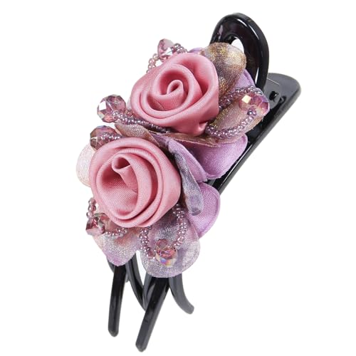 Haarklemmen mit Organza-Blume,Französisch Haarspange Groß Haar Schnappclips Damen Haarclips Elegant Haar-Accessoires Haarstyling Zubehör für Hochzeit Party Taufe 9.5x5cm,Rosa Lila von Blausky