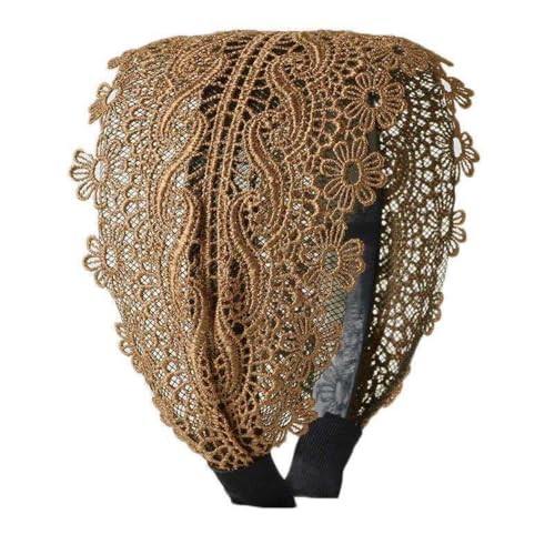 Haarreifen Damen,11cm Breit Spitzen-Stirnbänder Vintage Florales Spitzen-Kopfband Haarschmuck Elastische Haarband Elegante Haarbänder Hair Accessoire für Hochzeit Abendparty,Kaffee von Blausky