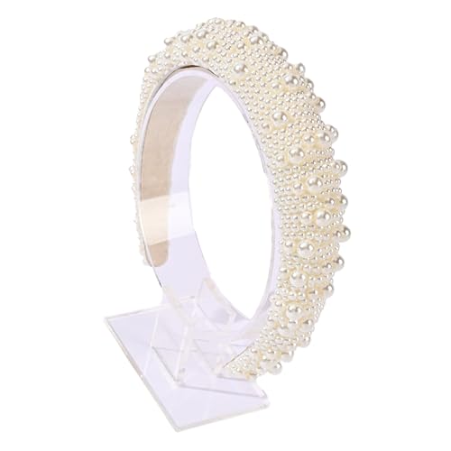 Perlen Stirnbänder,Kunstperlen Haarreif Braut Headband Breites Dickes Haarreifen,Weißes Perlen Stirnbän Retro Haarschmuck für Weihnachten Party Hochzeit Täglich,Damen und Frauen,Große kleine Perlen von Blausky