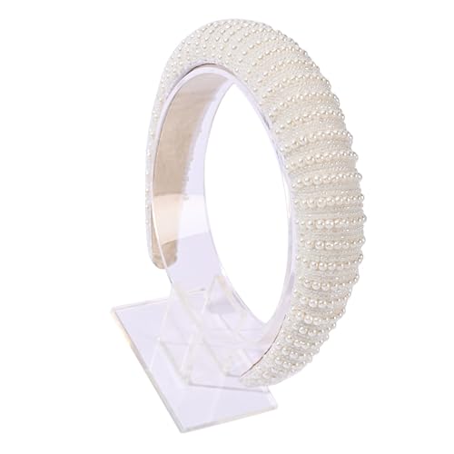 Perlen Stirnbänder,Kunstperlen Haarreif Braut Headband Breites Dickes Haarreifen,Weißes Perlen Stirnbän Retro Haarschmuck für Weihnachten Party Hochzeit Täglich,Damen und Frauen,Halbperlen von Blausky