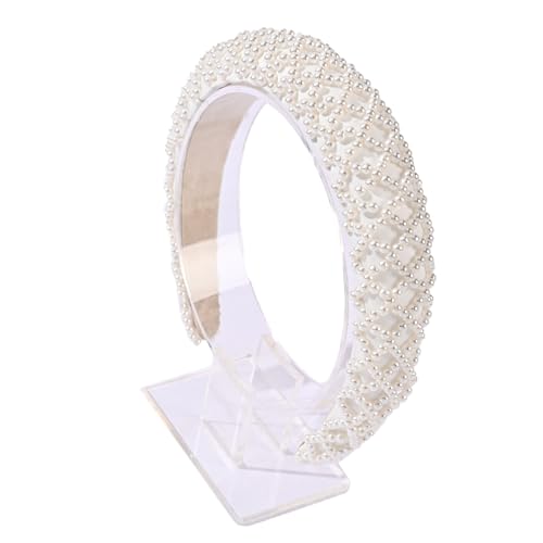 Perlen Stirnbänder,Kunstperlen Haarreif Braut Headband Breites Dickes Haarreifen,Weißes Perlen Stirnbän Retro Haarschmuck für Weihnachten Party Hochzeit Täglich,Damen und Frauen,Netzperlen von Blausky