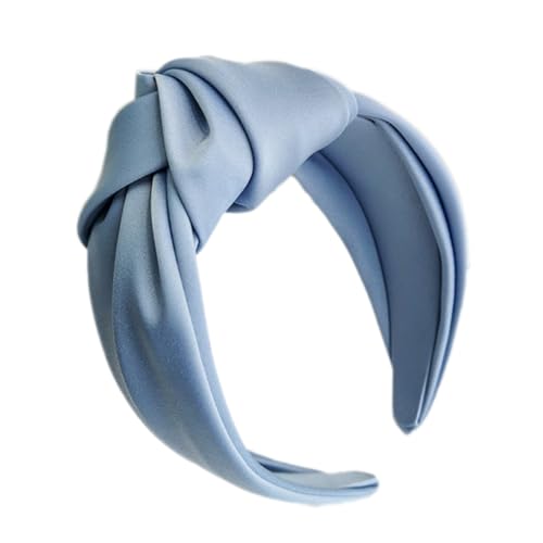Stoff Haarband für Damen,Boho Verknotet Stirnband 6cm Breite Retro Kopfband Haaraccessoires Anti-Rutsch Satin Haarreifen Geknotetes Haarreifen Haarschmuck mit Knoten,Blau von Blausky