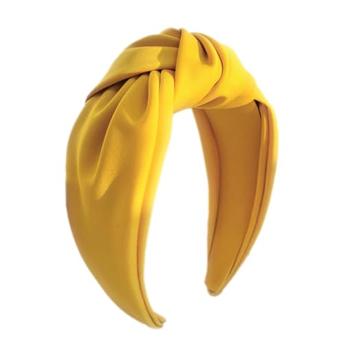 Stoff Haarband für Damen,Boho Verknotet Stirnband 6cm Breite Retro Kopfband Haaraccessoires Anti-Rutsch Satin Haarreifen Geknotetes Haarreifen Haarschmuck mit Knoten,Gelb von Blausky