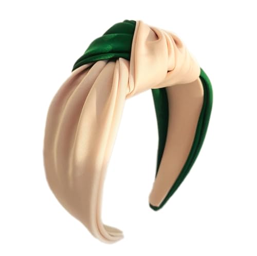 Stoff Haarband für Damen,Boho Verknotet Stirnband 6cm Breite Retro Kopfband Haaraccessoires Anti-Rutsch Satin Haarreifen Geknotetes Haarreifen Haarschmuck mit Knoten,Rosa-Grün von Blausky