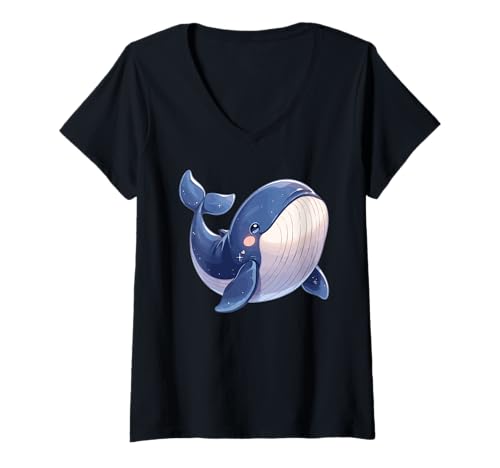 Damen Blauwale Blauwal T-Shirt mit V-Ausschnitt Damen Blauwale Blauwal T-Shirt mit V-Ausschnitt von Blauwale Blauwal Tier Shop