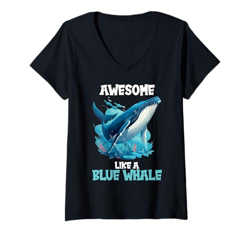 Damen Blauwale Blauwal T-Shirt mit V-Ausschnitt Damen Blauwale Blauwal T-Shirt mit V-Ausschnitt von Blauwale Blauwal Tier Shop