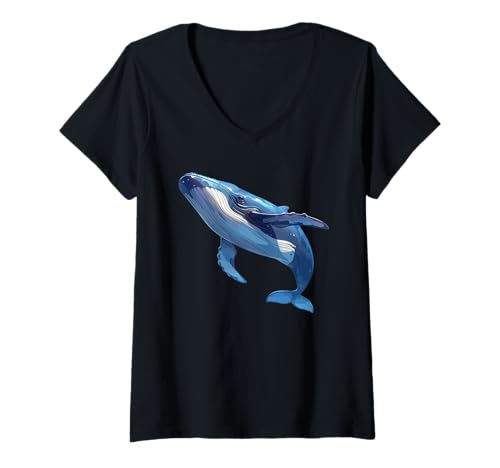 Damen Blauwale Blauwal T-Shirt mit V-Ausschnitt Damen Blauwale Blauwal T-Shirt mit V-Ausschnitt von Blauwale Blauwal Tier Shop