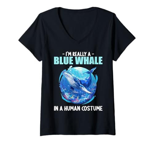 Damen Blauwale Blauwal T-Shirt mit V-Ausschnitt Damen Blauwale Blauwal T-Shirt mit V-Ausschnitt von Blauwale Blauwal Tier Shop